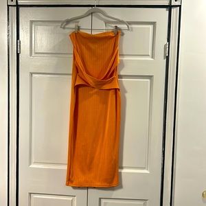 Missguided Orange strapless front bandeau midi dress NWT